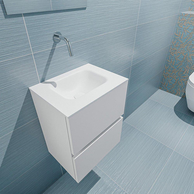 Mondiaz ADA Meuble lave-mains 40x30x50cm sans trou de robinet 2 tiroirs Talc mat Lavabo Lex Centre Solid Surface Blanc