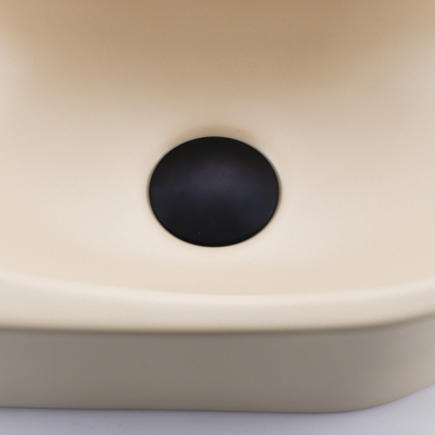 Fugaflow Efficiente Ensemble Fontaine Pietra - 40x21,5x12 cm - gauche - lisse - demi-ronde - 1 trou de robinet - céramique - robinet de fontaine noir mat - bouchon de vidange - siphon abaissé - beige