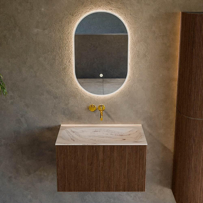 MONDIAZ KURVE-DLUX Meuble de salle de bains 70cm couleur Walnut avec 1 tiroir et 0 portes. Lavabo BIG SMALL Centre sans trou de robinet Nata.