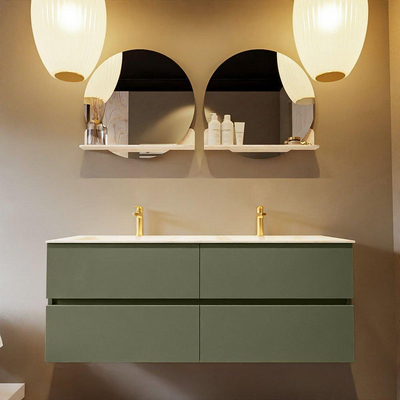 Mondiaz VICA-DLUX ensemble de meuble de salle de bain - 130cm - meuble sous-vasque armée - 4 tiroirs - lavabo encastré nuage double - 2 trous de robinet - version haute de 60cm - ostra