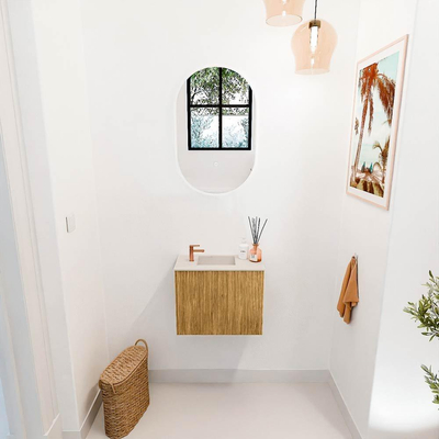 Mondiaz JOYA-DLUX 50cm toiletmeubel - kleur Oak - Wastafel FAYE positie Links 1 kraangat kleur Meli.