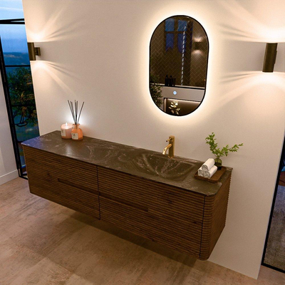 Mondiaz CIRO-DLUX Ensemble de meubles de salle de bains - 180x45x50cm - Plan vasque solid surface Lava - 1 lavabo à droite - 1 trou de robinet - 4 tiroirs - Dusk