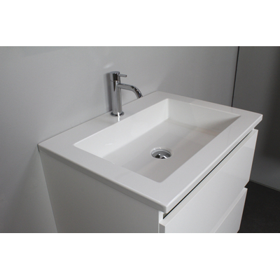 Basic Bella Meuble salle de bains avec lavabo acrylique Blanc 60x55x46cm 1 trou de robinet avec miroir et éclairage Blanc brillant