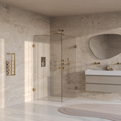 BRAUER Void Carving Douchecabine - 90x120x200cm - draaideur - glascoating - omkeerbaar - helder glas - geborsteld goud PVD