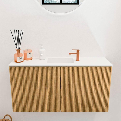 Mondiaz JOYA 80cm toiletmeubel - kleur Oak - Wastafel FAYE positie Midden 1 kraangat kleur Talc.