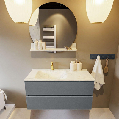 Mondiaz VICA-DLUX ensemble de meuble de salle de bain - 100cm - meuble sous-vasque plata - 2 tiroirs - lavabo encastré cloud gauche - 1 trou de robinet - version haute de 60cm - opalo