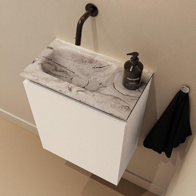 MONDIAZ TURE-DLUX 40cm toiletmeubel Talc. EDEN wastafel Glace positie links. Zonder kraangat.