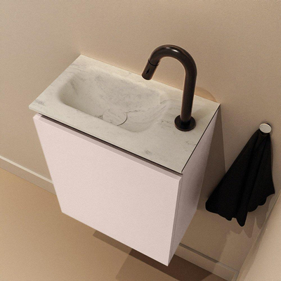 MONDIAZ TURE-DLUX Meuble toilette - 40cm - Rosee - EDEN - vasque Opalo - position gauche - 1 trou de robinet