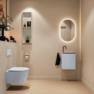MONDIAZ TURE-DLUX 40cm toiletmeubel Clay. EDEN wastafel Opalo positie rechts. Met 1 kraangat.