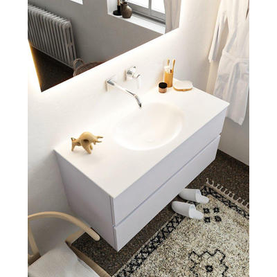 Mondiaz VICA ensemble de meuble de salle de bain - 100cm - meuble sous-vasque cale - 2 tiroirs - lavabo moon milieu - sans trou de robinet - miroir LED - version XL 60cm haut