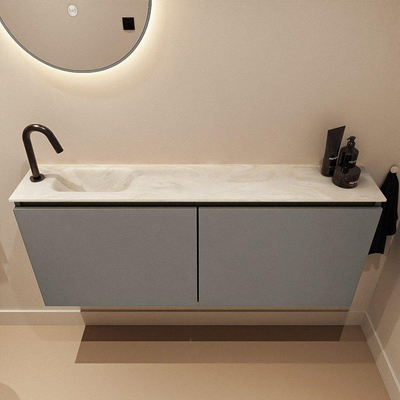 MONDIAZ TURE-DLUX Meuble toilette - 120cm - Smoke - EDEN - vasque Ostra - position gauche - 1 trou de robinet