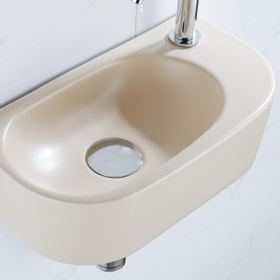 QeramiQ Fuente fonteinset – halfrond – 40x21.5x12 cm – keramiek beige – kraangat rechts – chromen kraan