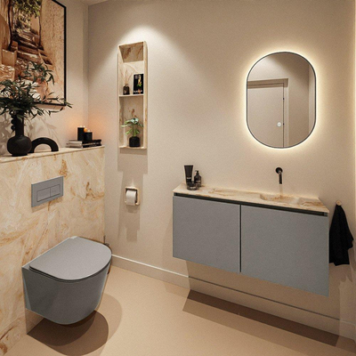 MONDIAZ TURE-DLUX Meuble de toilettes 100cm Smoke. EDEN lavabo Frappe position droite. Sans trou de robinet.