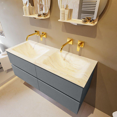 Mondiaz VICA-DLUX ensemble de meuble de salle de bain - 120cm - meuble sous-vasque plata - 4 tiroirs - lavabo encastré cloud double - sans trous de robinet - miroir modèle spot - version XL 60cm de haut - ostra