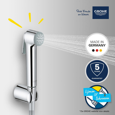 GROHE Vitalio Trigger Ensemble de douchette - 1 type de jet - rond - avec support - flexible lisse - 125cm - chrome