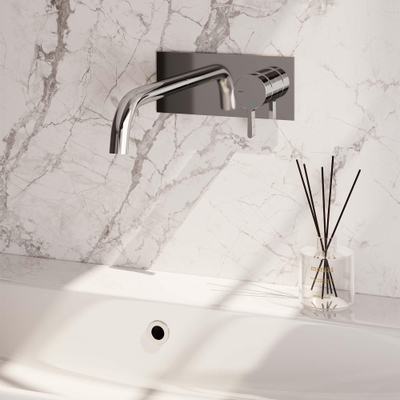 BRAUER Chrome Edition Wastafelmengkraan inbouw - gebogen uitloop links - hendel middel dik - inclusief inbouwdeel - afdekplaat - model E 1 - chroom