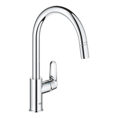 Grohe Start Flow Keukenkraan - 1-gats - hoge draaibare - uittrekbare uitloop - voorsprong 21.5cm - open greep - chroom