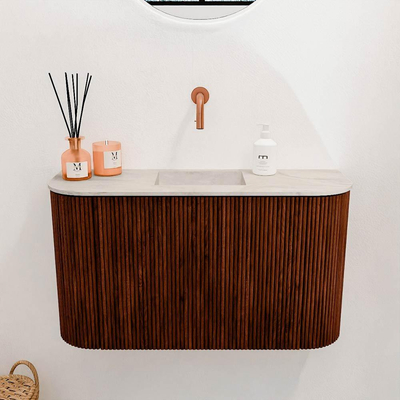 Mondiaz JOYA-DLUX 73.2cm toiletmeubel - ronding links en rechts kleur Ruby - Wastafel FAYE positie Midden Zonder kraangat kleur Ostra.