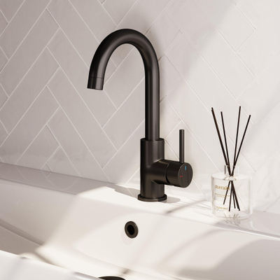 Brauer Stripe wastafelkraan - model A - opbouw - hoog - ronde uitloop - zwart