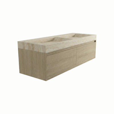 Forzalaqua Ibiza Badkamermeubelset - 140x50x50cm - 2 lades - travertin wastafel - zonder kraangat - steunenset - afvoerplug - smoke