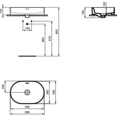 Ideal standard Strada ii lavabo à encastrer ovale sans trou pour robinet avec trop-plein 60x40cm blanc