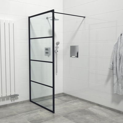 Saniclass Bellini Inloopdouche - 100x200cm - lines frame buitenzijde - antikalk - mat zwart SHOWROOMMODEL
