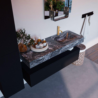 Mondiaz ALAN-DLUX Ensemble de meuble - 130cm - meuble Urban mat - 1 tiroir - Lavabo Cloud Lava suspendu - vasque Droite - 1 trou de robinet