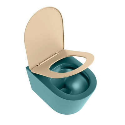 Mondiaz LAVIE hangtoilet – spoelrandloos – 36 x 53 cm – met softclose zitting – Smag (groen), zitting Sand (beige)
