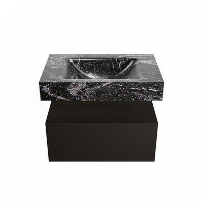 Mondiaz ALAN-DLUX Ensemble de meuble - 70cm - meuble - Urban mat - 1 tiroir - Lavabo Cloud Lava suspendu - vasque Centre - 1 trou de robinet - Noir