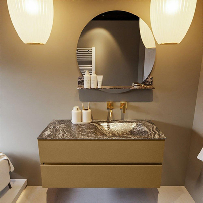 Mondiaz VICA-DLUX ensemble de meuble de salle de bain - 110cm - meuble sous-vasque oro - 2 tiroirs - lavabo encastré cloud droite - sans trous de robinet - version haute de 60cm - lave