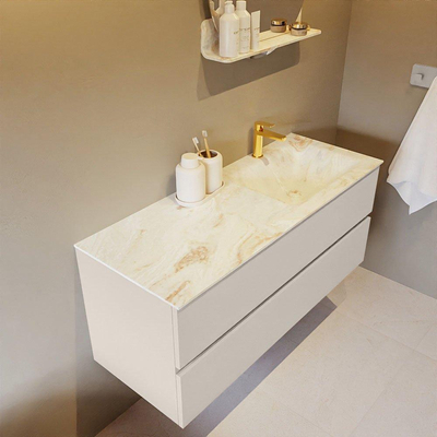 Mondiaz VICA-DLUX Ensemble de meuble de salle de bain - 120cm - meuble sous-vasque lin - 2 tiroirs - lavabo encastrée cloud droite - 1 trou de robinet - version haute de 60cm - frape