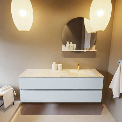 Mondiaz VICA-DLUX ensemble de meuble de salle de bain - 150cm - meuble sous-vasque argile - 2 tiroirs - lavabo encastré nuage droite - 1 trou de robinet - version haute de 60cm - ostra