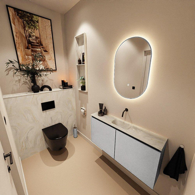 MONDIAZ TURE-DLUX Meuble toilette - 100cm - Plata - EDEN - vasque Ostra - position centrale - sans trou de robinet