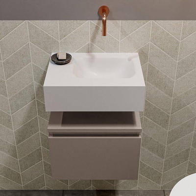 MONDIAZ ANDOR Toiletmeubel 40x30x30cm met 0 kraangaten 1 lades smoke mat Wastafel Lex rechts Solid Surface Wit