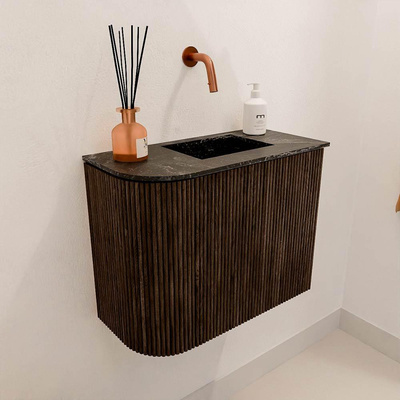 Mondiaz JOYA-DLUX 51.6cm toiletmeubel - ronding links kleur Walnut - Wastafel FAYE positie Rechts Zonder kraangat kleur Lava.