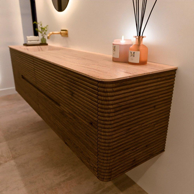 Mondiaz CIRO-DLUX Meuble de salle de bains - 180x45x50cm - Plan-vasque en solid surface Saba - 1 vasque à gauche - sans trous de robinet - 4 tiroirs - Dusk