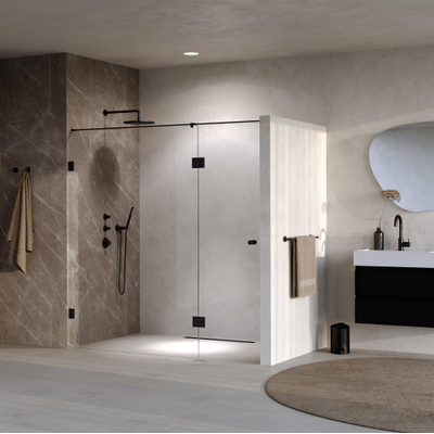 BRAUER Void Carving Porte de niche - 2 pièces - 190x200cm - porte battante en verre 70cm - revêtement verre - réversible - verre clair - noir mat