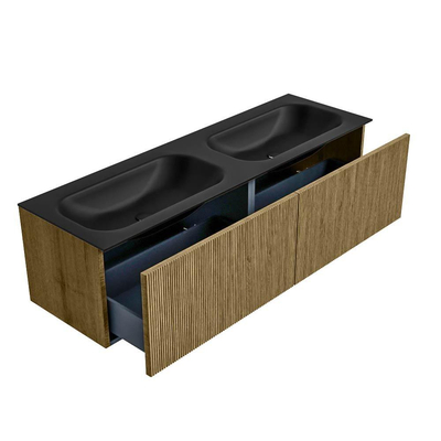 Mondiaz KURVE Ensemble meuble de salle de bains - 150x46x40cm - 2 tiroirs - lavabo solid surface - double - 2 trous de robinet - Dusk