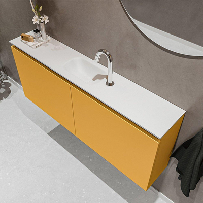 MONDIAZ TURE Toiletmeubel 120x23x50cm met 1 kraangaten 2 deuren ocher mat Wastafel Eden midden Solid Surface Wit
