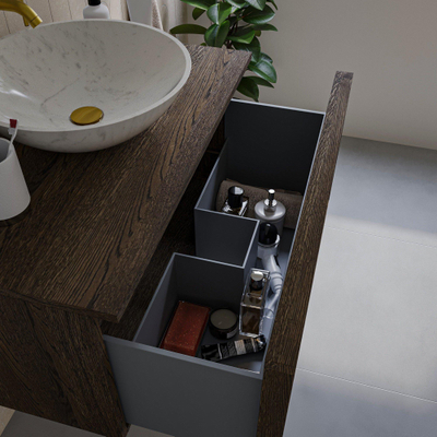 Saniclass Holz Frame Meuble de salle de bain - 80x45x40cm - lavabo en céramique blanc - 1 vasque - sans trous de robinet - 1 tiroirs - Charcoal