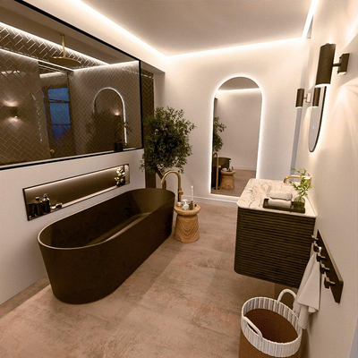 Mondiaz CIRO-DLUX Meuble de salle de bains - 90x45x50cm - Plan vasque solid surface Glace - 1 lavabo au milieu - sans trou de robinetterie - 2 tiroirs - Shadow