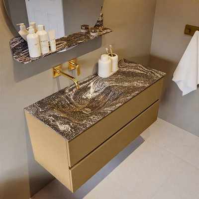 Mondiaz VICA-DLUX ensemble de meuble de salle de bain - 110cm - meuble sous-vasque oro - 2 tiroirs - lavabo encastrée cloud gauche - sans trous de robinet - version haute de 60cm - lave