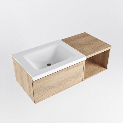 MONDIAZ BUKLA Meuble de salle de bains 100 cm avec module ouvert 40 couleur Washed Oak avec 1 tiroir. Lavabo CLOUD gauche 0 trou de robinetterie couleur Talc.
