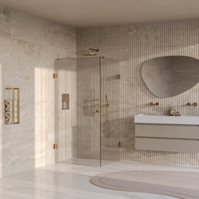 BRAUER Void Carving Douchecabine - 100x100x200cm - draaideur - glascoating - omkeerbaar - helder glas - geborsteld goud PVD