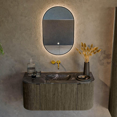 Mondiaz KURVE-DLUX Badkamermeubelset - 100x46x40cm - 1 lade - 2 deuren - wastafel solid surface - midden - zonder kraangat - Shadow