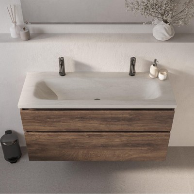 BRAUER Dune Medium Lavabo - 120cm - 1 vasque - 2 trous de robinet - pierre frittée - Ivory Travertin