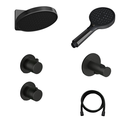 Hotbath ACE Ensemble de douche à effet pluie - robinet encastré - thermostatique - pomme de douche 30 cm - douchette à main - noir mat PVD