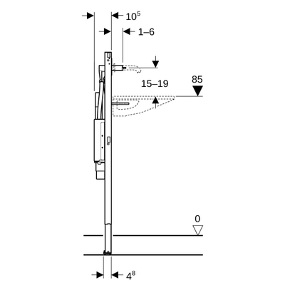 GeberitDuofixelement one wst, one w.kraan,d.hoog, inb.sifon, b120 cm