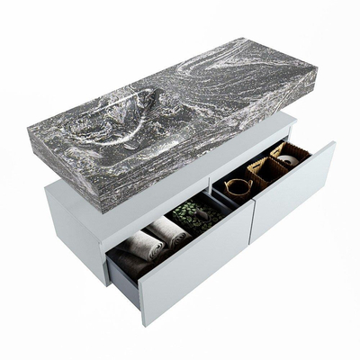 Mondiaz ALAN-DLUX Ensemble de meuble - 120cm - meuble Clay mat - 2 tiroirs - Lavabo Cloud Lava suspendu - vasque Gauche - 1 trou de robinet