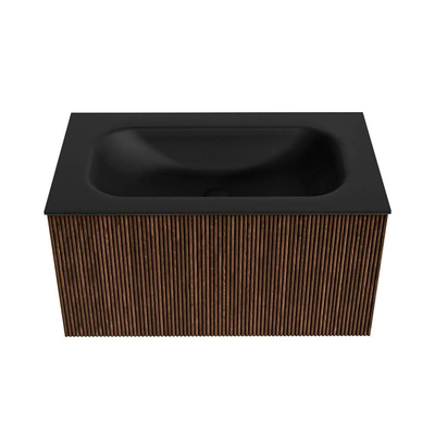 MONDIAZ KURVE Meuble de salle de bains 80 cm couleur Walnut avec 1 tiroir. Lavabo BIG SMALL central sans trou de robinet Urban.